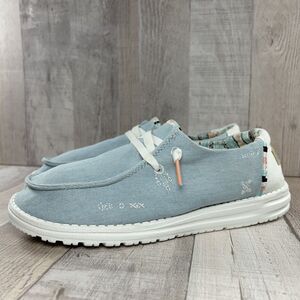 Hey Dude Wendy Boho Light Denim Women's 8 Slip On Loafer Shoes Comfort Blue